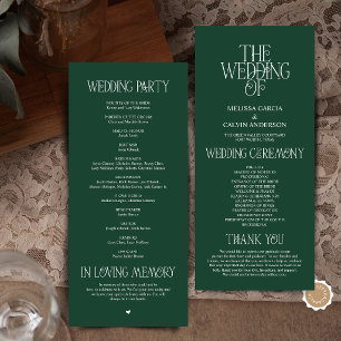 Programme de mariage avec typographie émeraude de