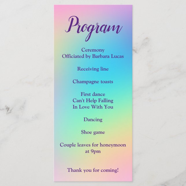 Programme de mariage avec un joli dégradé de coule (Devant)