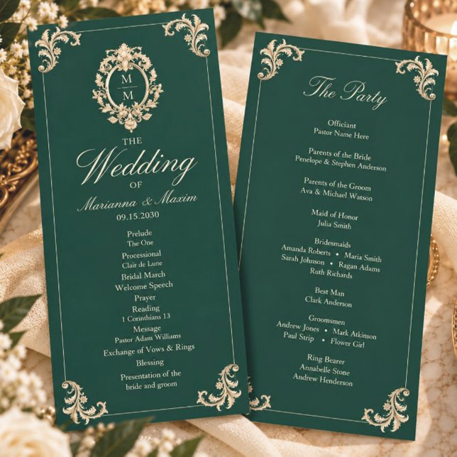 Programme de mariage baroque vert émeraude (Créateur téléchargé)