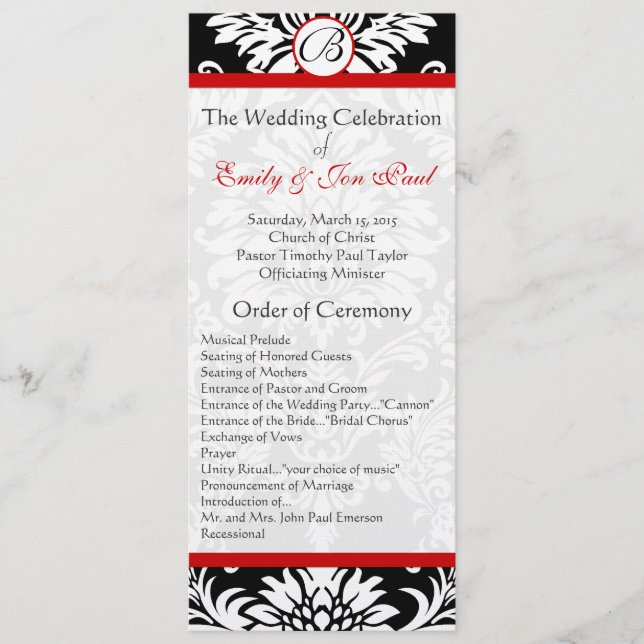 Programme de mariage Black Damask 9x4 avec garnitu (Devant)