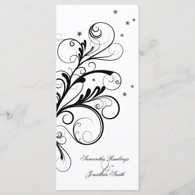 Programme de mariage - Black White Floral Elegant  (Devant)