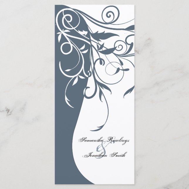 Programme de mariage - Blanc Bleu Contraste Floral (Devant)