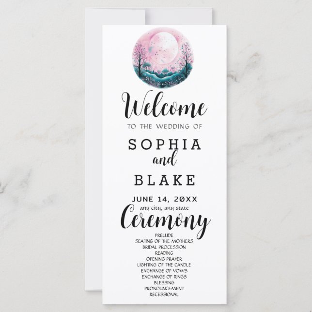 Programme de mariage blanc Boho rose et blanc sous (Devant)