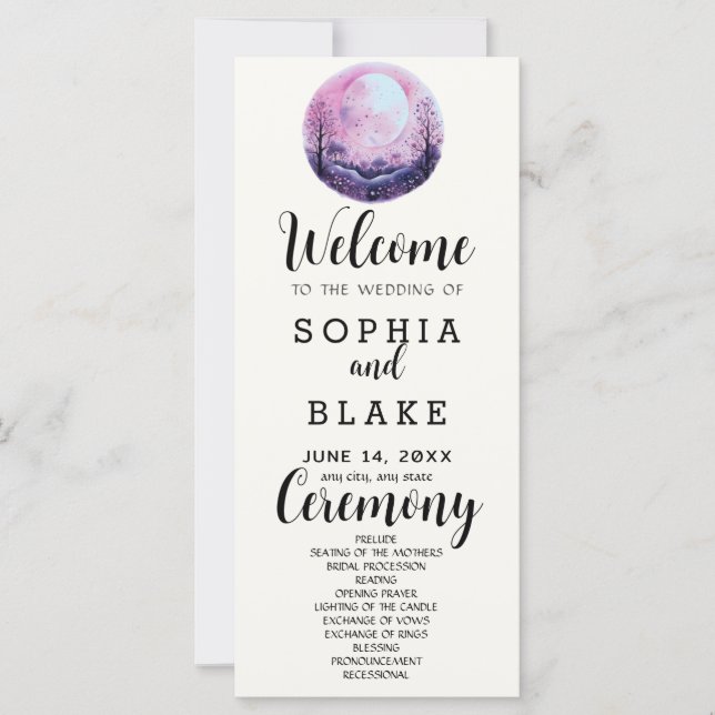 Programme de mariage blanc Boho rose et blanc sous (Devant)