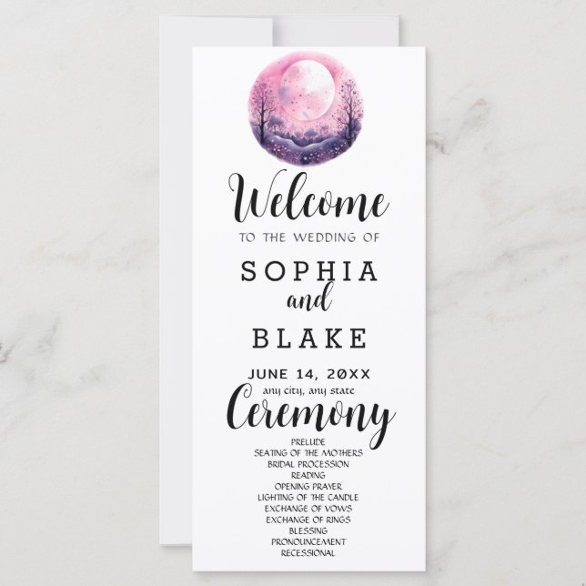 Programme de mariage blanc Boho rose et blanc sous (Devant)