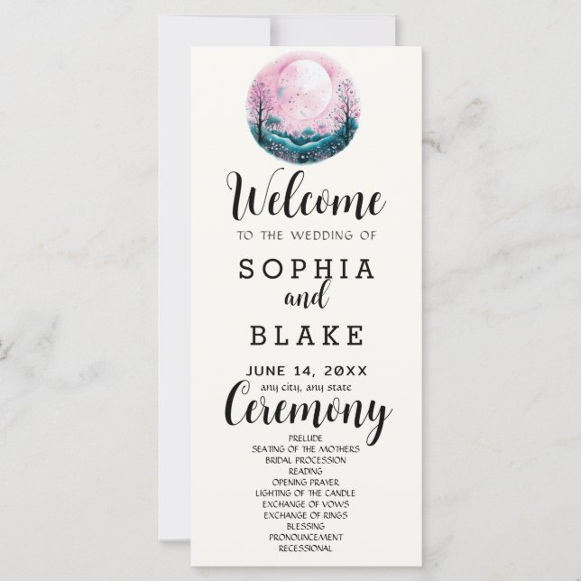 Programme de mariage blanc Boho rose et blanc sous (Devant)