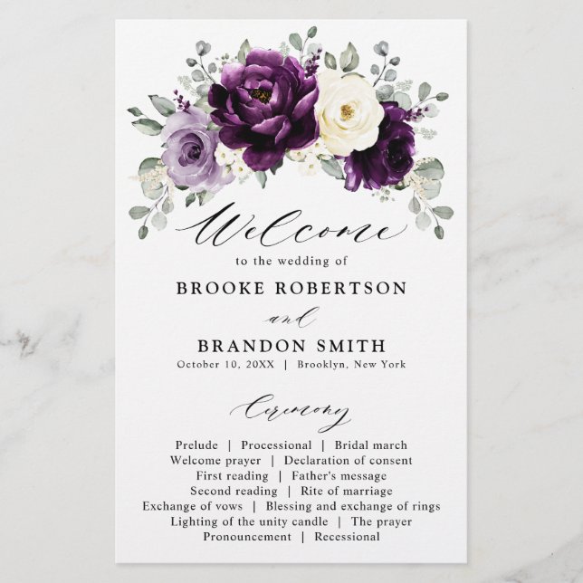 Programme de mariage blanc d'aubergine de prune vi (Devant)