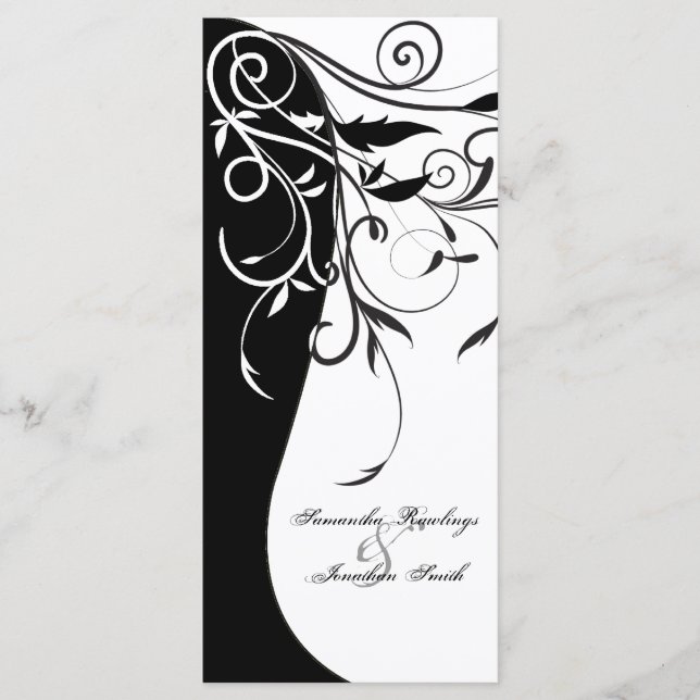 Programme de mariage - Blanc Noir Contraste Floral (Devant)
