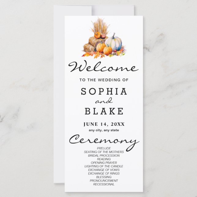 Programme de mariage blanc pour les Citrouilles or (Devant)