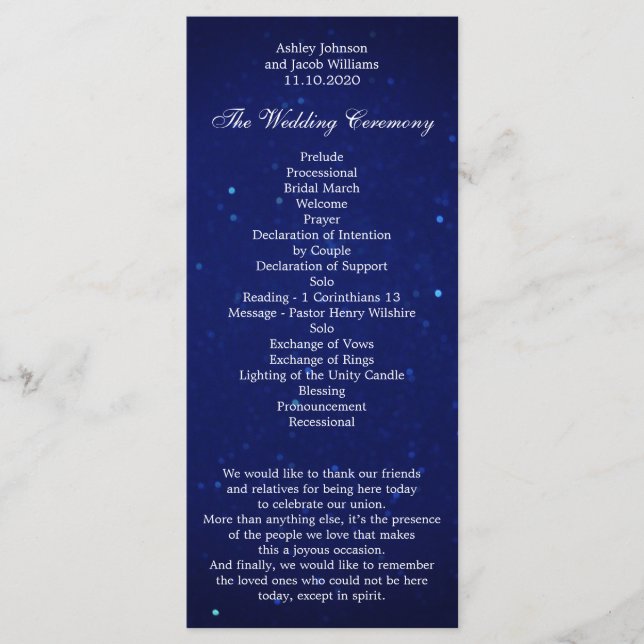 Programme de mariage bleu. Cérémonie hivernale noc (Devant)
