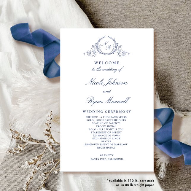 Programme de mariage bleu de la marine monographiq (Créateur téléchargé)