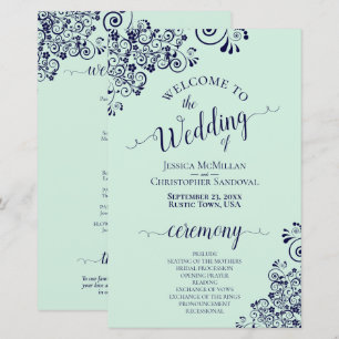 Programme de mariage bleu et vert de la marine et