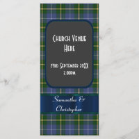 Programme de mariage bleu et vert tartan plaid