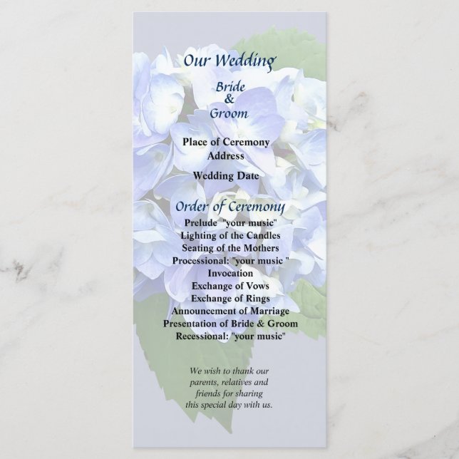 Programme de mariage bleu et violet (Devant)