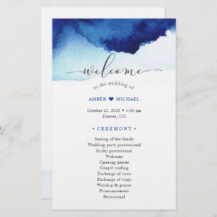 Programme de mariage bleu Indigo Aquarelle moderne