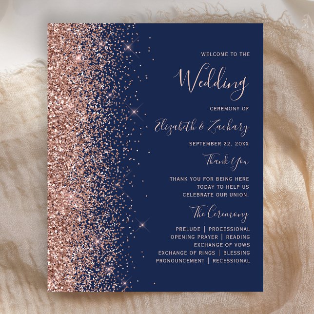 Programme de mariage bleu marine paillettes or ros (Créateur téléchargé)