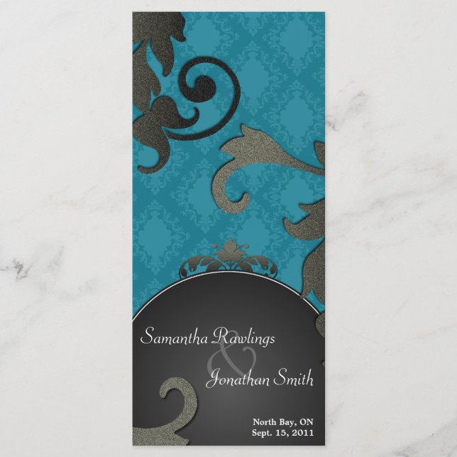 Programme de mariage - Bleu Noir & Blanc Floral Da (Devant)