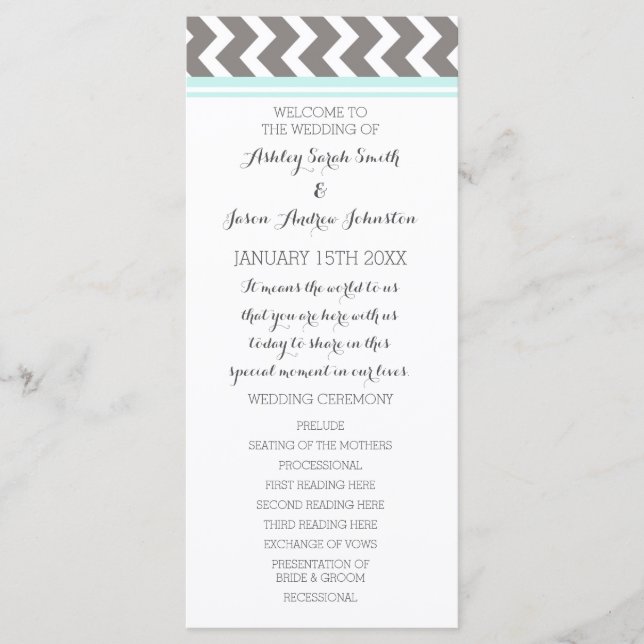 Programme de mariage Blue Grey Chevron (Devant)