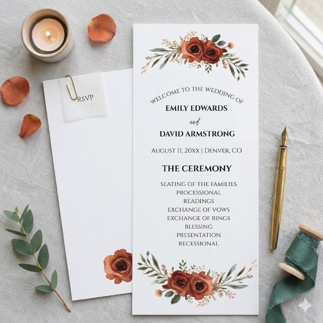 Programme de mariage bohème floral en terre cuite  (Créateur téléchargé)