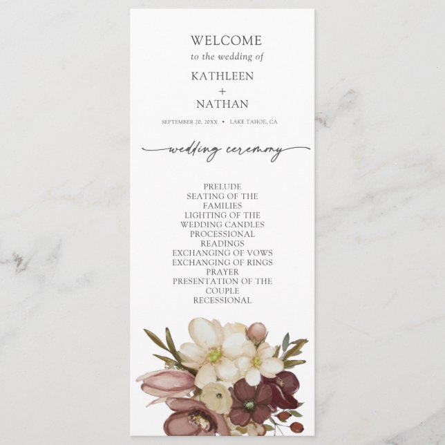 Programme de mariage bohème neutre à l'aquarelle (Devant)