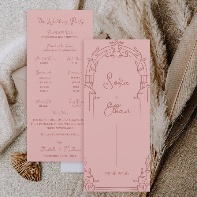 Programme de mariage botanique à arche orné rose p (Elegant Dusty Rose Ornate Arch Botanical Wedding Program Card)