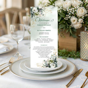 Programme de mariage botanique doré à l'aquarelle