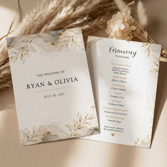 Programme de mariage botanique élégant en or (Elegant Gold Botanical Wedding Program
)