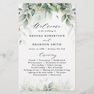 Programme de mariage botanique Eucalyptus Greenery