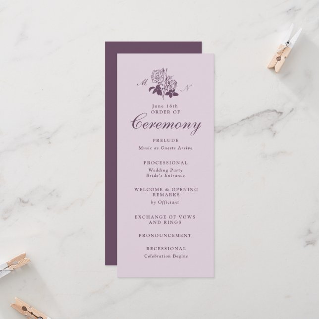 Programme de mariage botanique français lilas (Devant/Arrière en situation)