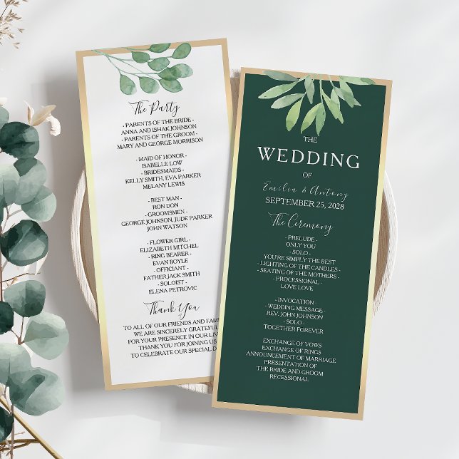 Programme de mariage botanique vert émeraude (Créateur téléchargé)