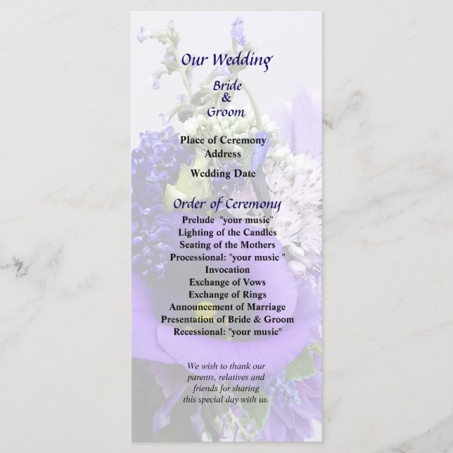 Programme de mariage Bouquet aux teintes de pourpr (Devant)
