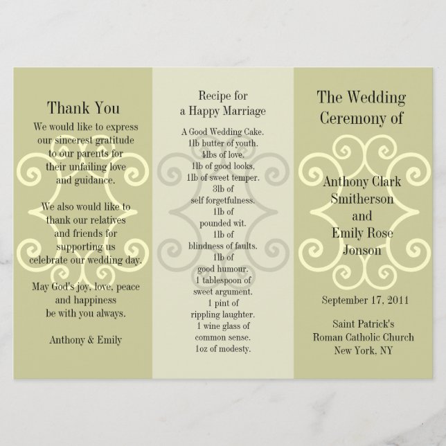 Programme de mariage Brochure Curl beige (Devant)