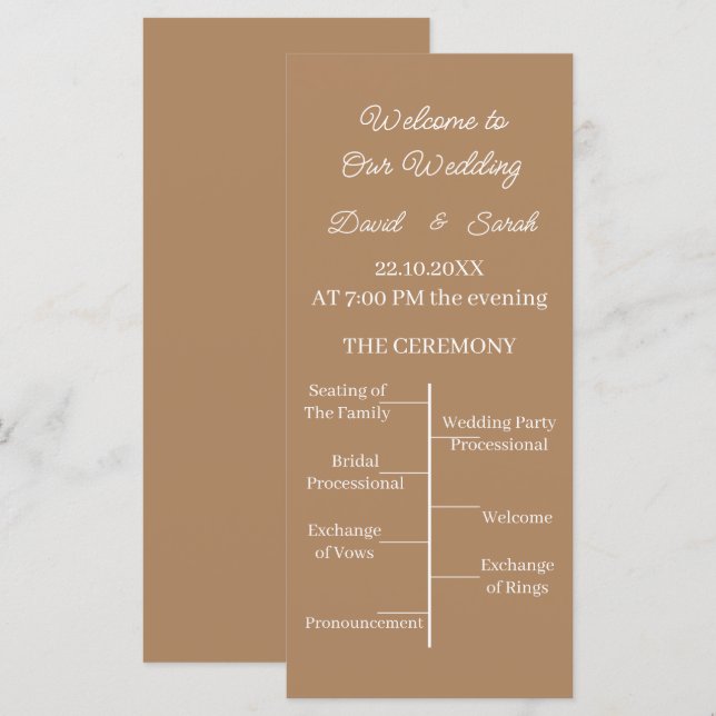Programme de mariage Brown Customisé simple (Devant / Derrière)