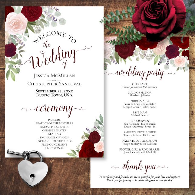 Programme de mariage budgétaire rose et rouge flor (In Situ Front and Back)