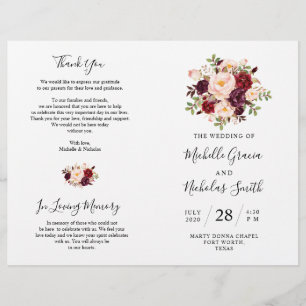 Programme de mariage Burgundy Aquarelle Floral, FO