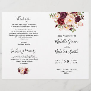 Programme de mariage Burgundy Aquarelle Floral, FO