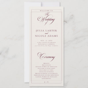 Programme de mariage calligraphié en ivoire burgun