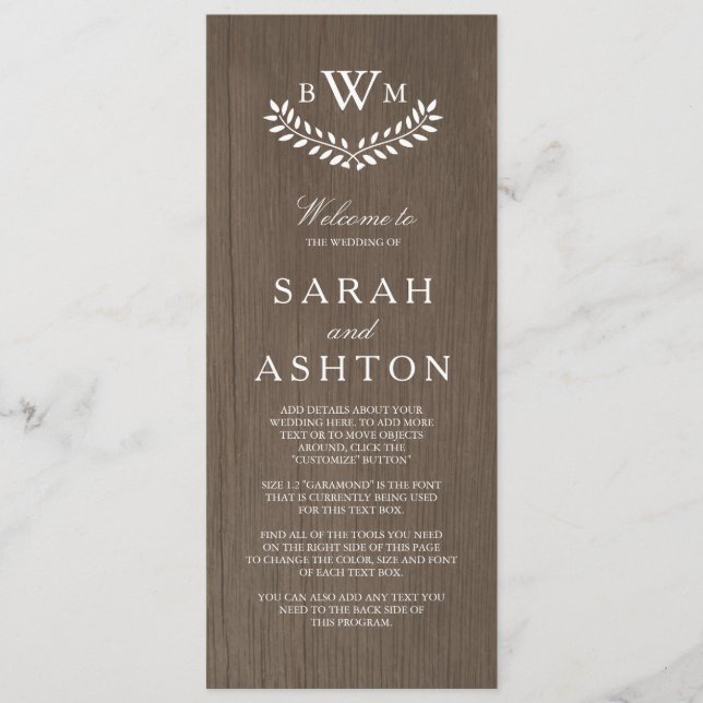 Programme de Mariage campagnard rustique (Devant)