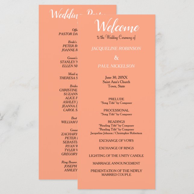 Programme de mariage cantaloupé (Devant / Derrière)