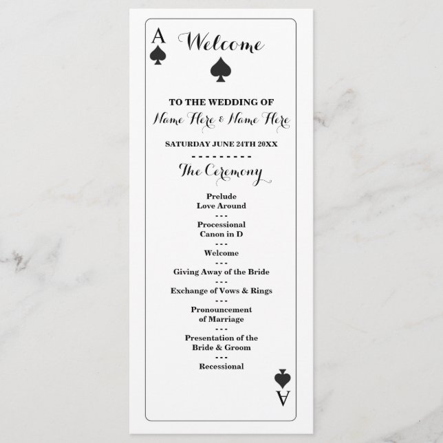 Programme de mariage Cartes à jouer Pique Casino d (Devant)