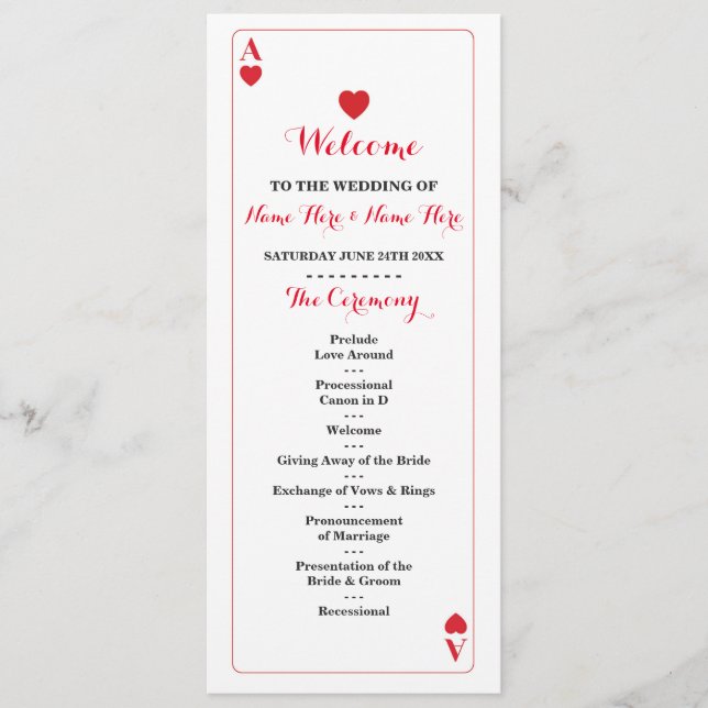 Programme de mariage Cartes de Casino Ace of Heart (Devant)
