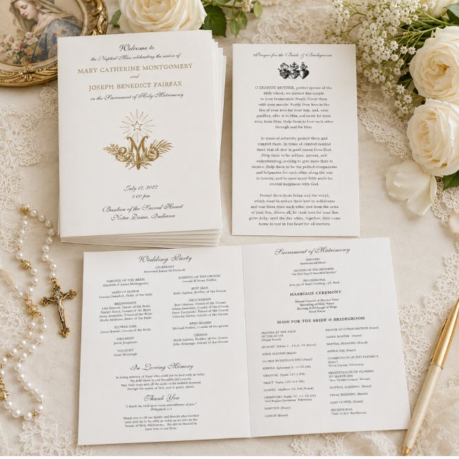 Programme de mariage catholique avec monogramme ma (Créateur téléchargé)