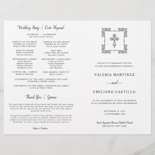 Programme de mariage catholique bilingue espagnol  (Devant)