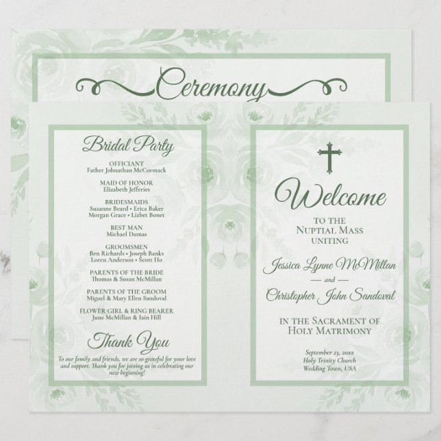 Programme de mariage catholique DIY Floral Boho Sa (Devant / Derrière)