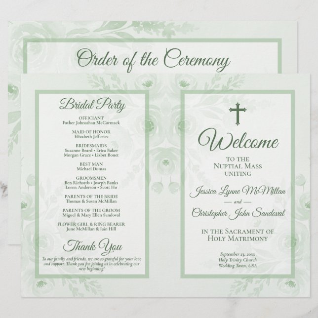 Programme de mariage catholique DIY Floral Boho Sa (Devant / Derrière)