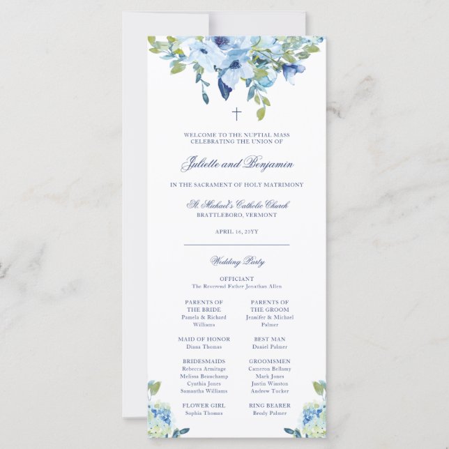 Programme de Mariage Catholique Fleur Bleu Juliett (Devant)