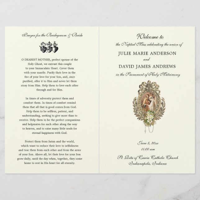 Programme de mariage catholique Mariage Vintage fl (Devant)
