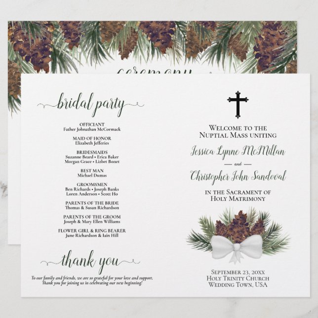 Programme de mariage catholique plié DIY Cônes de  (Devant / Derrière)