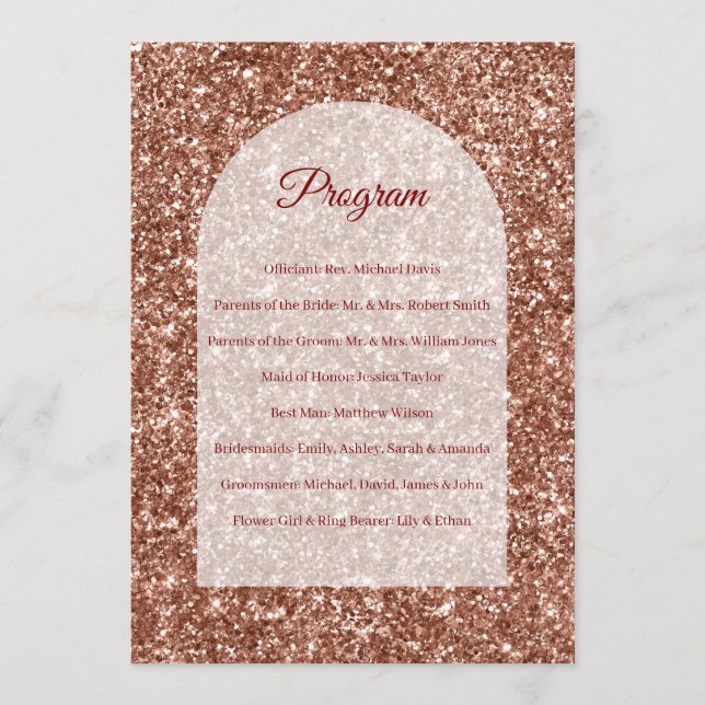 Programme de mariage Cérémonie Rose Gold Pailleté  (Devant)