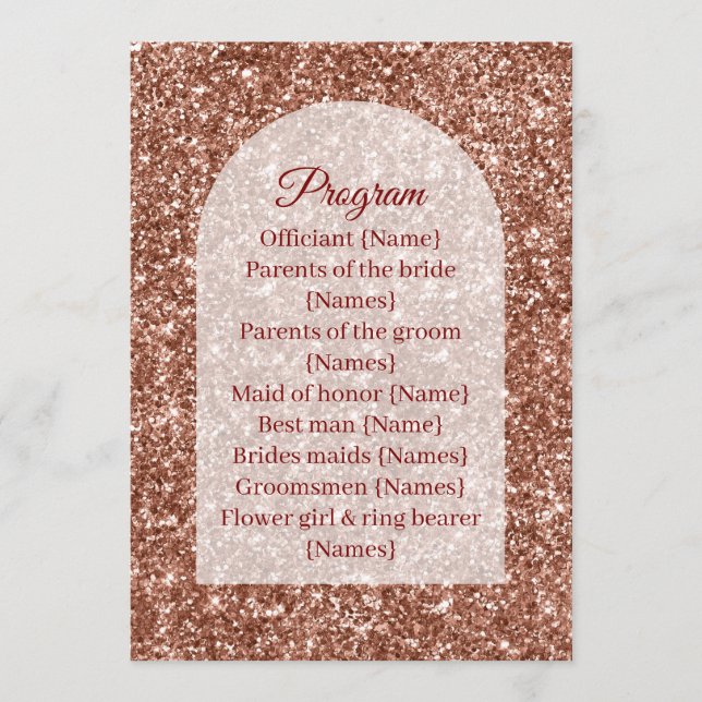Programme de Mariage Cérémonie Rose Gold Pailleté  (Devant)